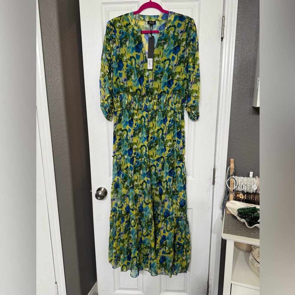 Women's Aqua Flora Ruffle Maxi Dress - Multicolor XL